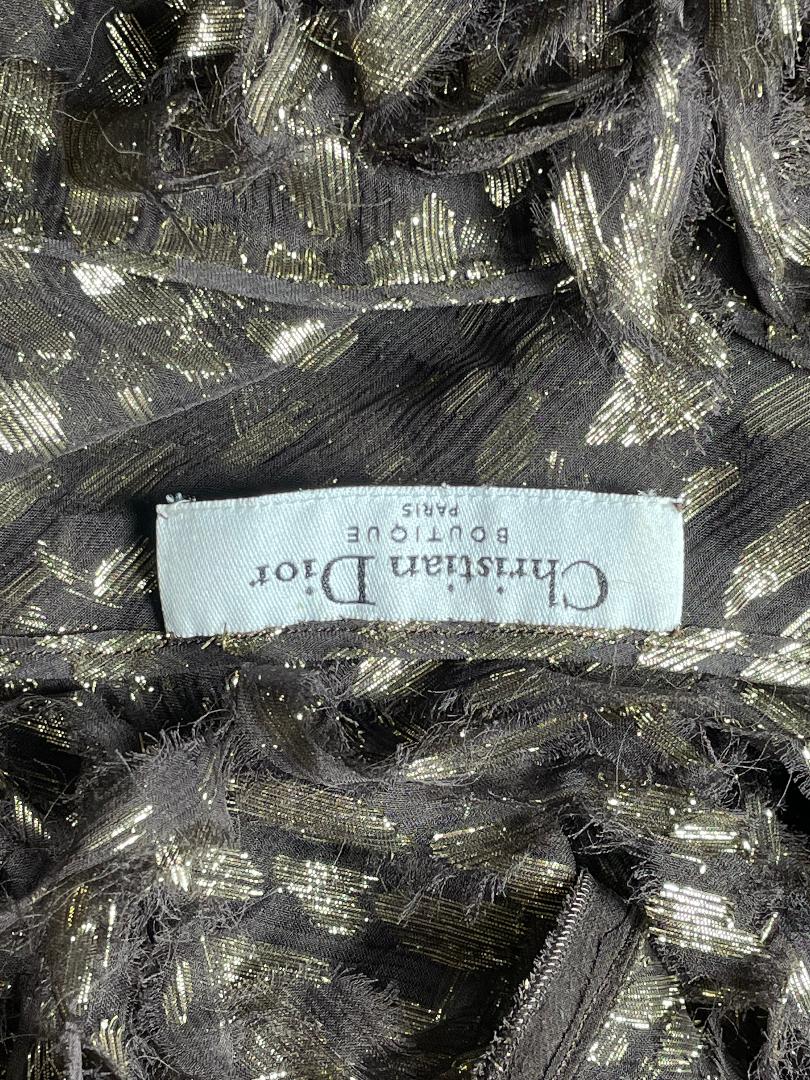 F/W 2000 Christian Dior x John Galliano Runway Brown & Gold Ruffle Maxi Dress w Long Sash