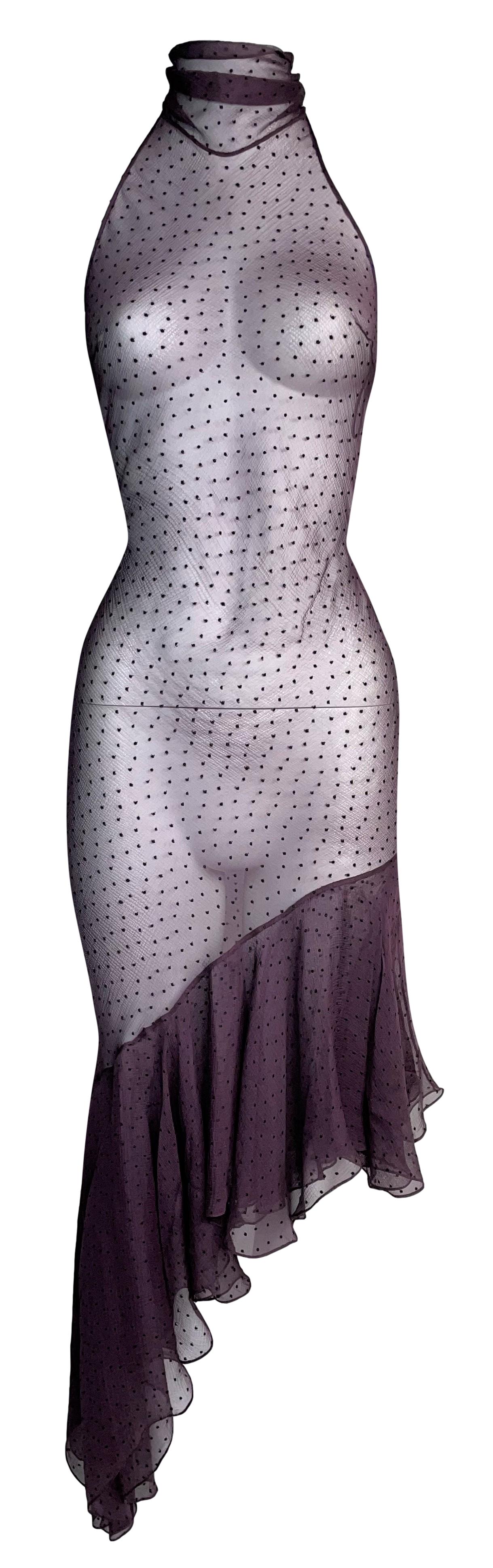 F/W 2000 Christian Dior by John Galliano Sheer Purple Silk Choker Asymmetrical Dress