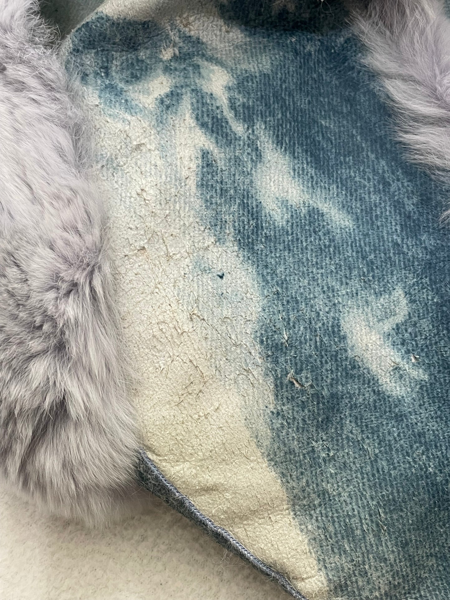 F/W 2000 Christian Dior by John Galliano Runway Blue Tie Dye Leather & Fur Cropped Jacket