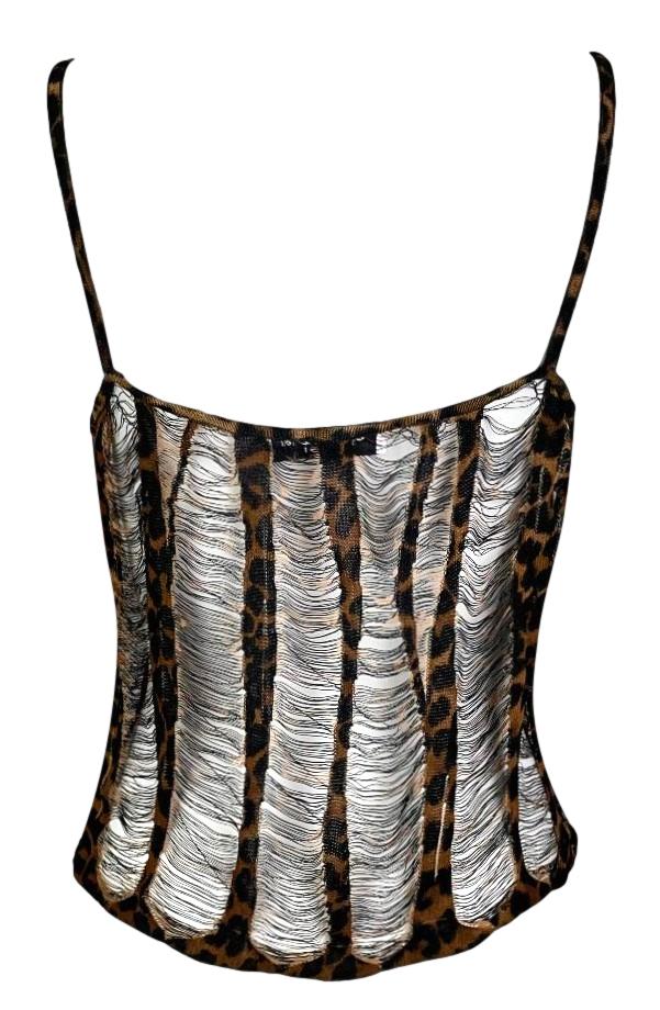 F/W 2000 Christian Dior by John Galliano Gold Logo Straps Sheer Leopard Fringe Tank Top & Cardigan Set