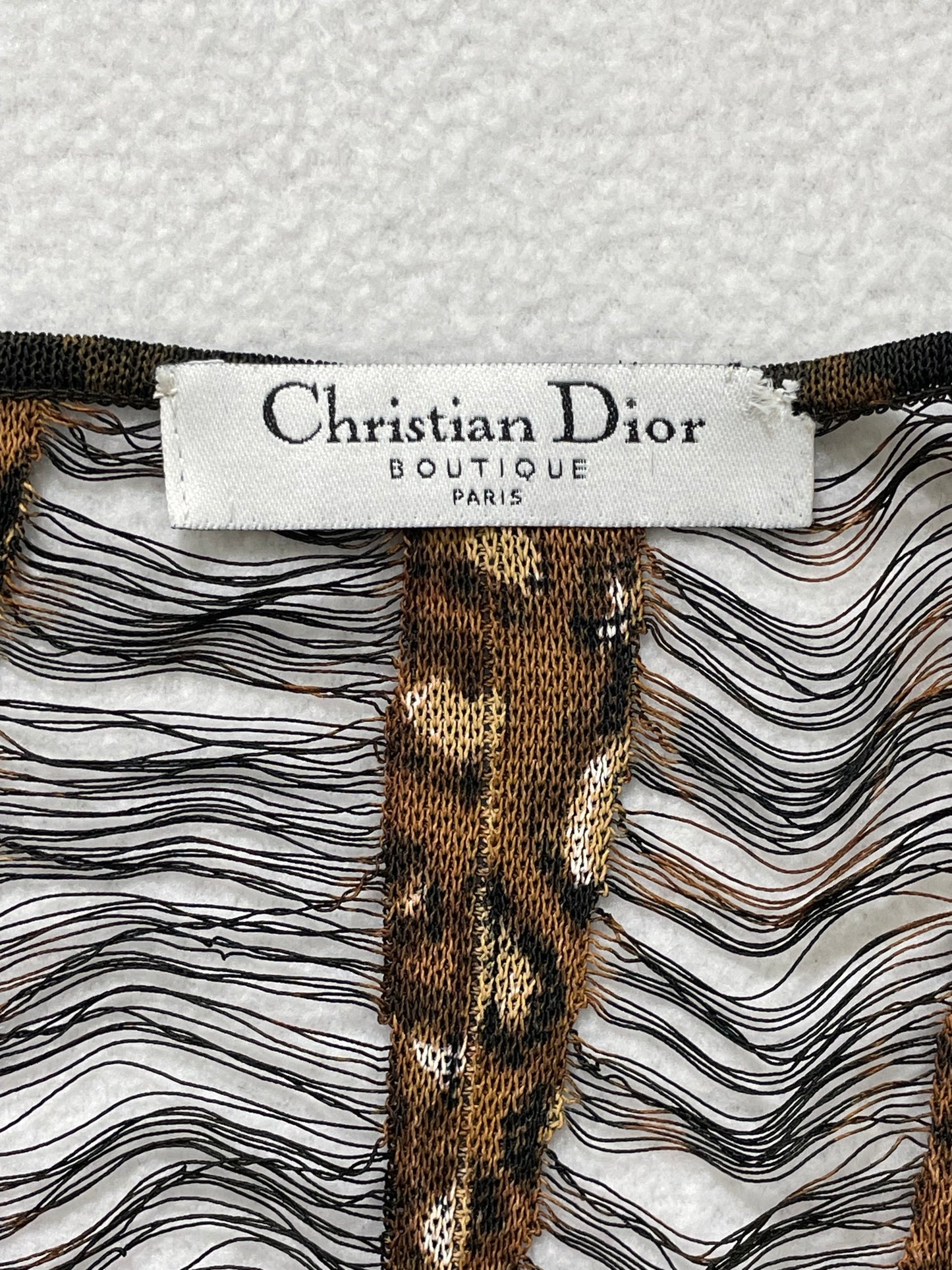 F/W 2000 Christian Dior by John Galliano Gold Logo Straps Sheer Leopard Fringe Tank Top & Cardigan Set
