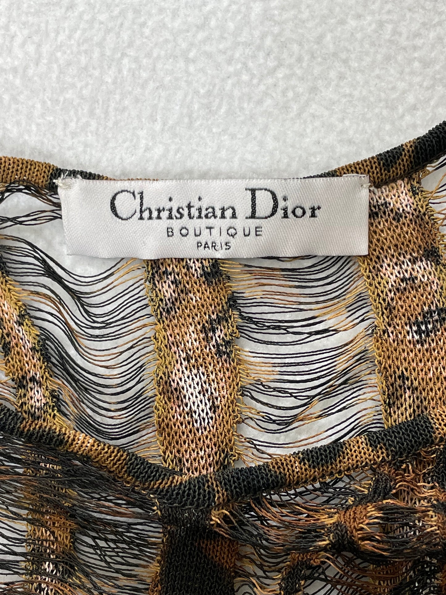 F/W 2000 Christian Dior by John Galliano Gold Logo Straps Sheer Leopard Fringe Tank Top & Cardigan Set