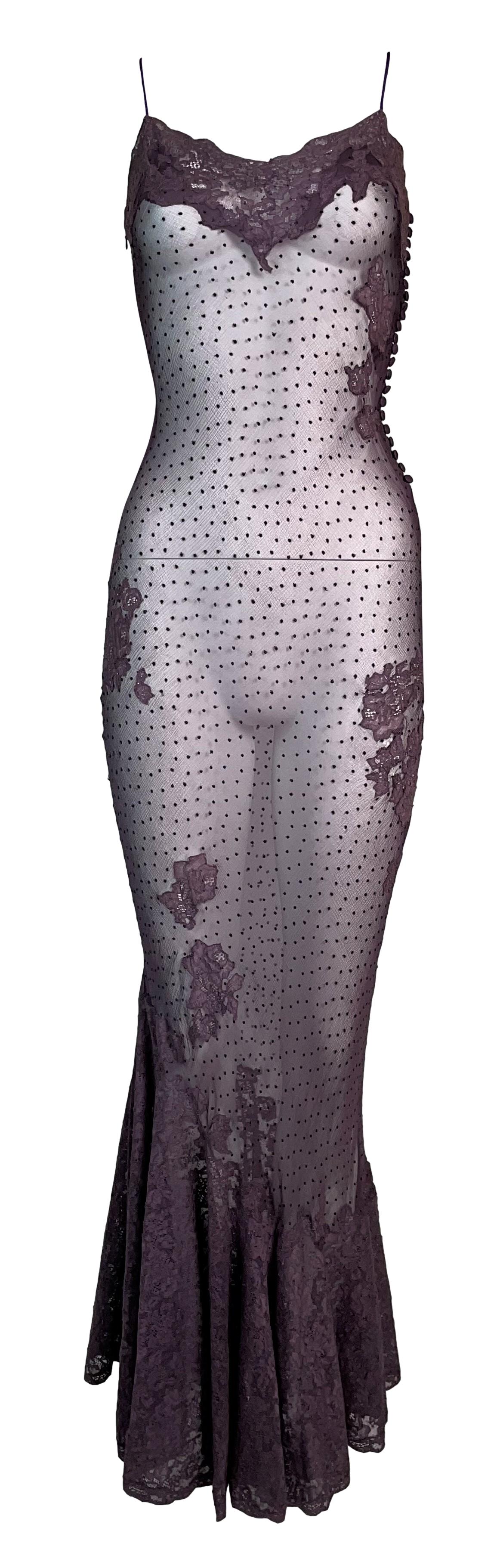 F/W 2000 Christian Dior by John Galliano Sheer Purple Silk Lace Mermaid Maxi Dress