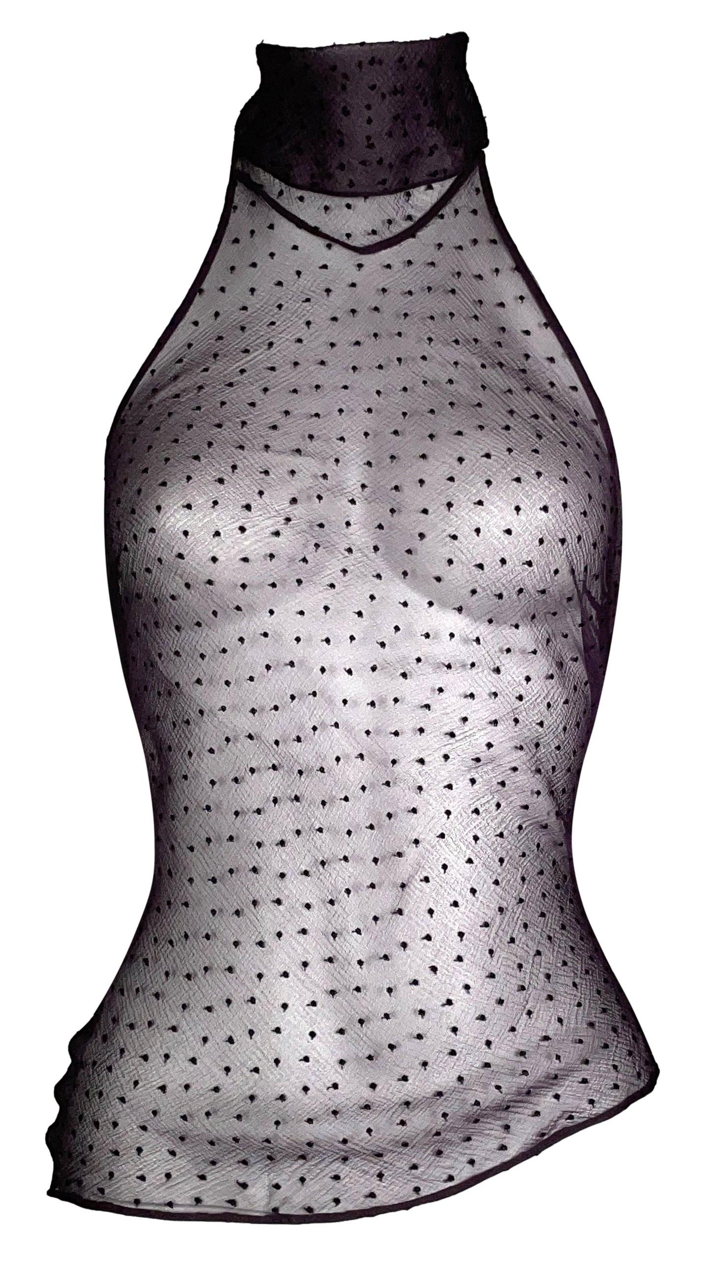F/W 2000 Christian Dior by John Galliano Sheer Purple Polka Dot Backless Halter Crop Top