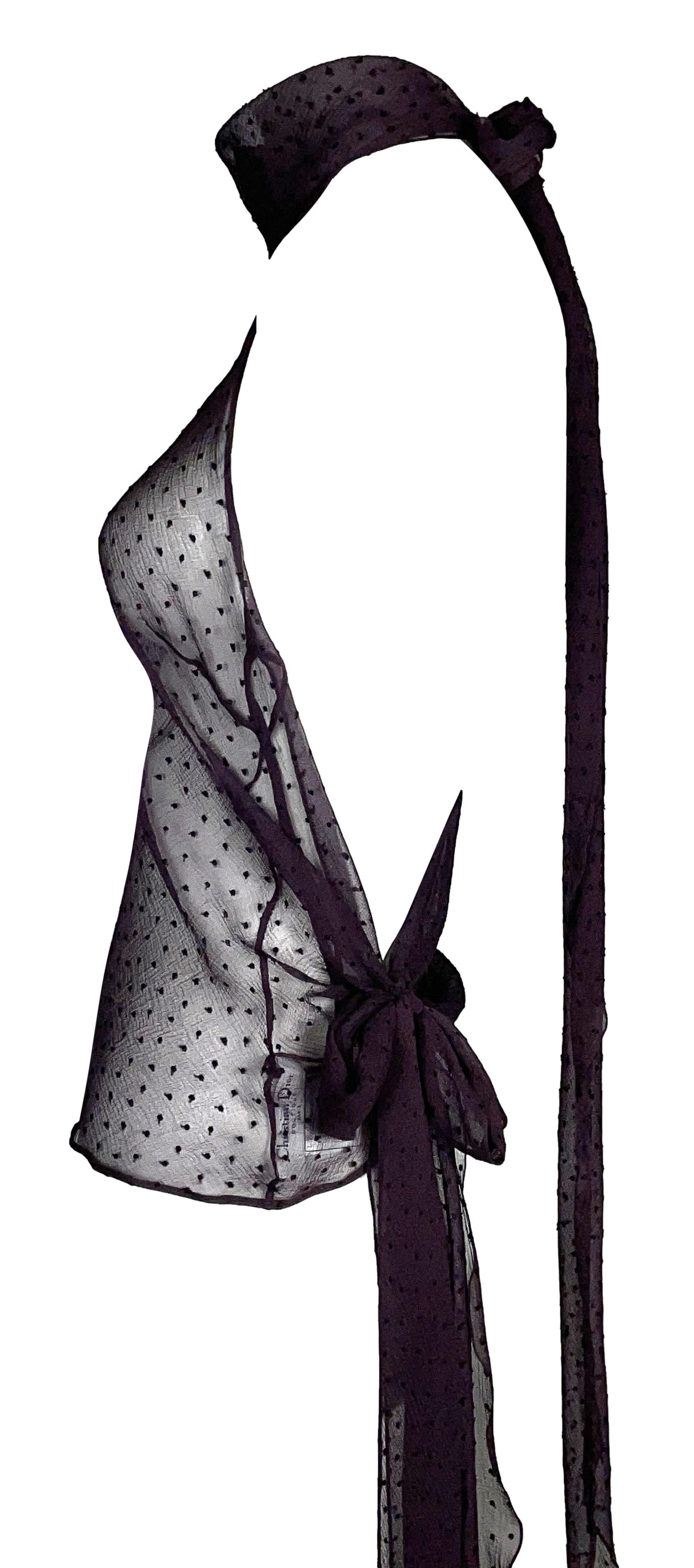 F/W 2000 Christian Dior by John Galliano Sheer Purple Polka Dot Backless Halter Crop Top