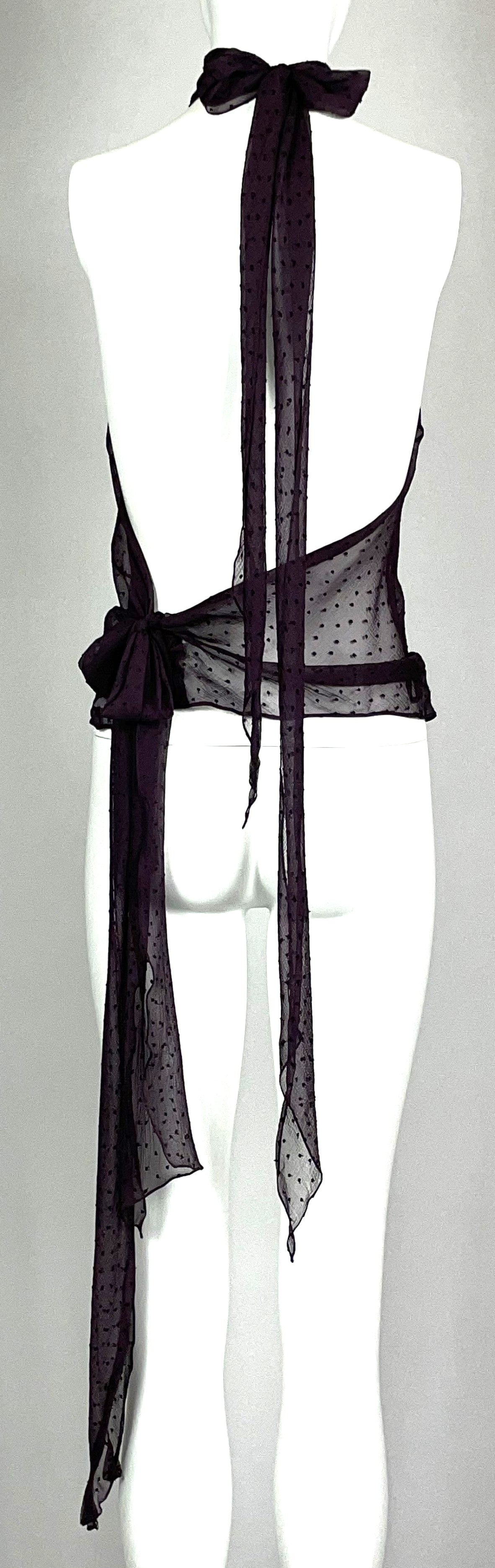 F/W 2000 Christian Dior by John Galliano Sheer Purple Polka Dot Backless Halter Crop Top