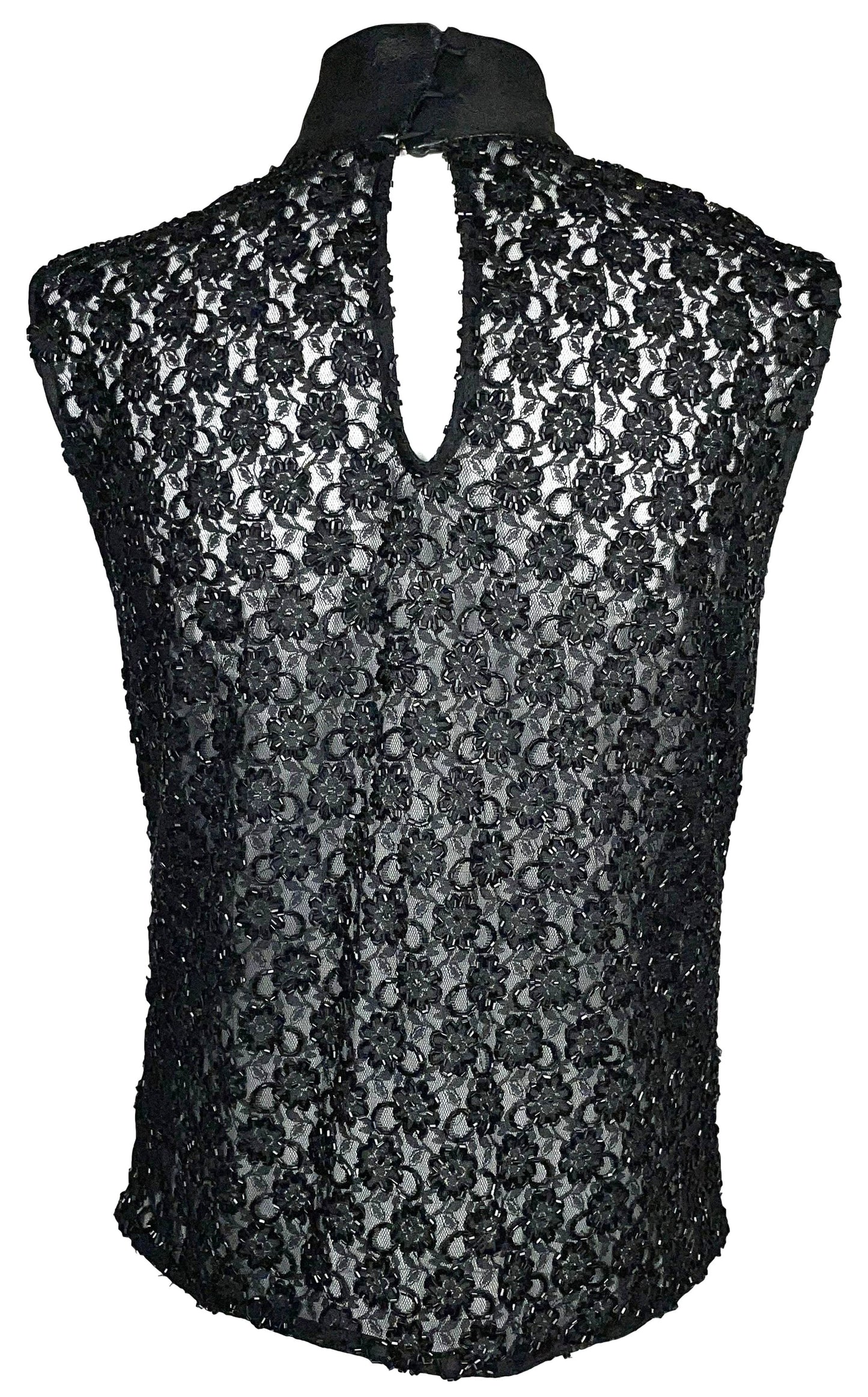 RARE F/W 2000 Fausto Puglisi Sheer Black Lace Beaded Rock Star Tank Top