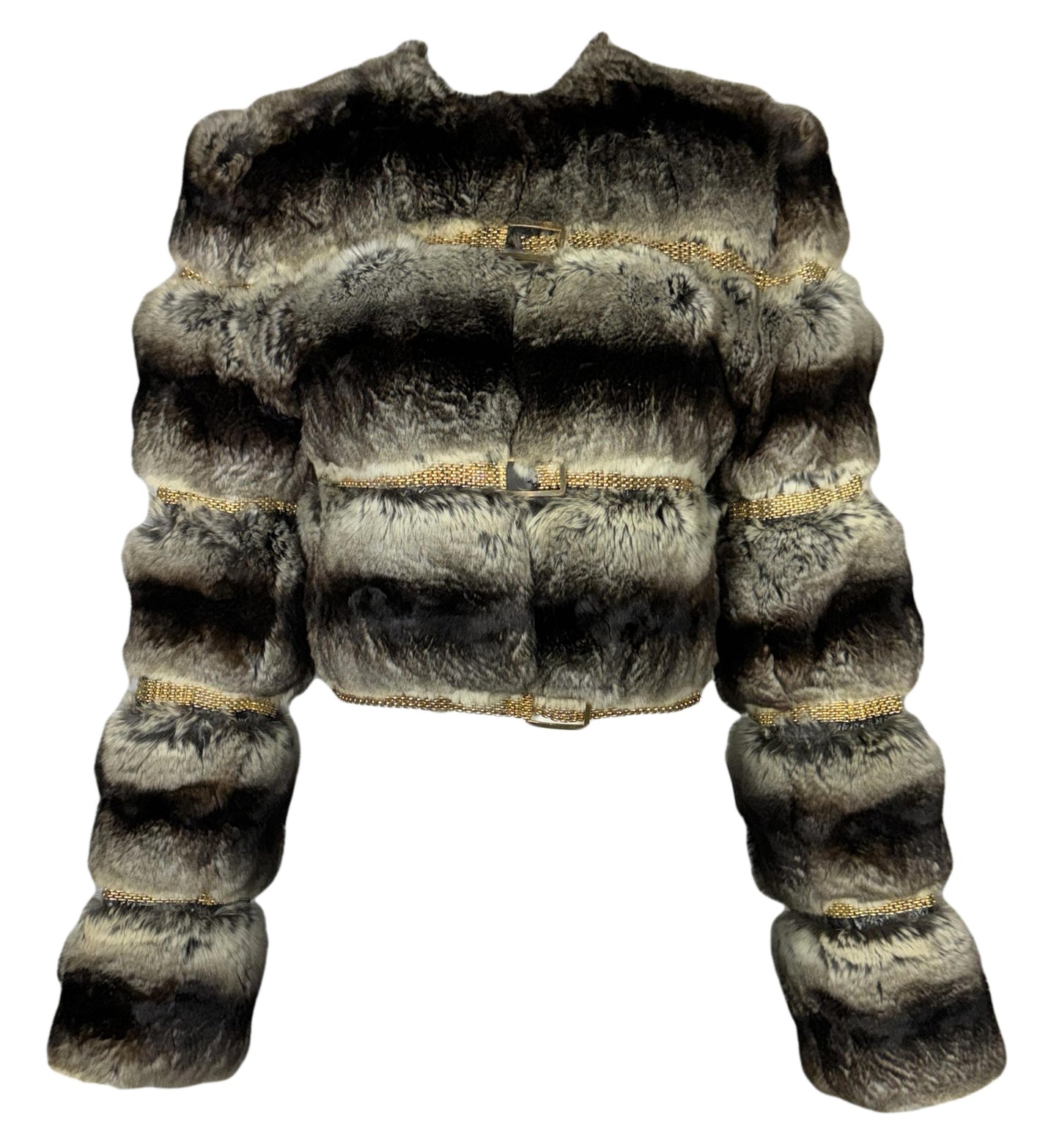 F/W 2000 Fendi by Karl Lagerfeld Runway Gold Chain Chinchilla Fur Cropped Jacket