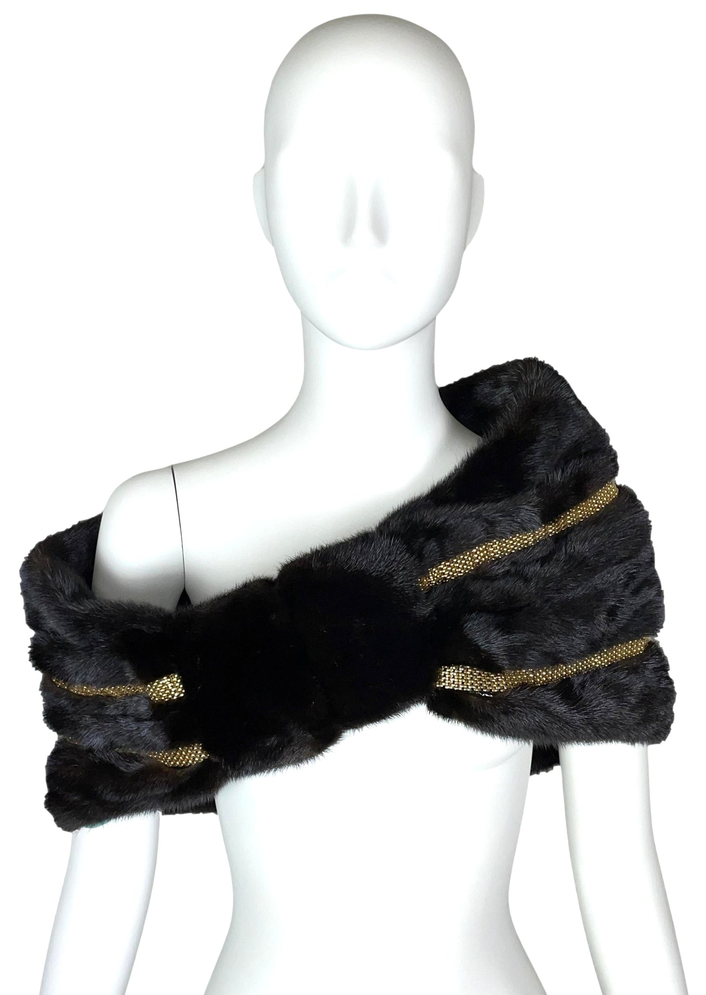 F/W 2000 Fendi Alta Moda Runway Brown Mink Fur & Gold Chainmail Shawl Wrap