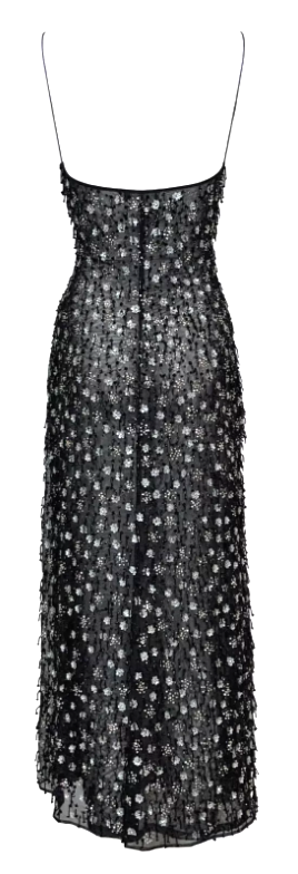 F/W 2000 Giorgio Armani Runway Sheer Black Beaded Embellished Mesh Maxi Dress