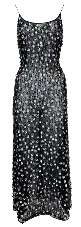 F/W 2000 Giorgio Armani Runway Sheer Black Beaded Embellished Mesh Maxi Dress