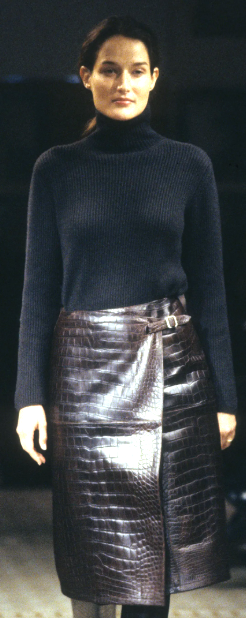 F/W 2000 Hermès x Maison Martin Margiela Runway RARE Dark Brown Crocodile Wrap Equestrian Style Pencil Skirt
