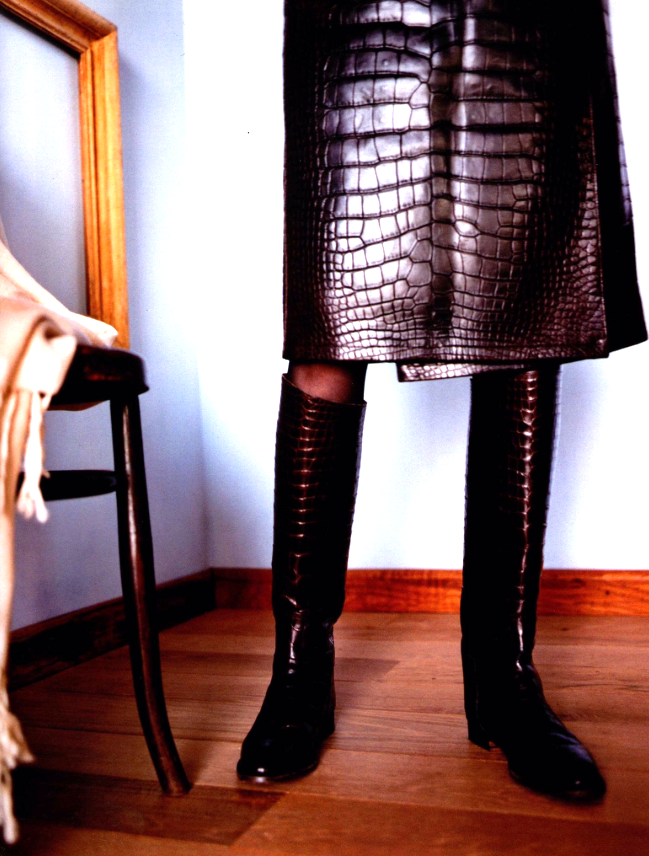 F/W 2000 Hermès x Maison Martin Margiela Runway RARE Dark Brown Crocodile Wrap Equestrian Style Pencil Skirt
