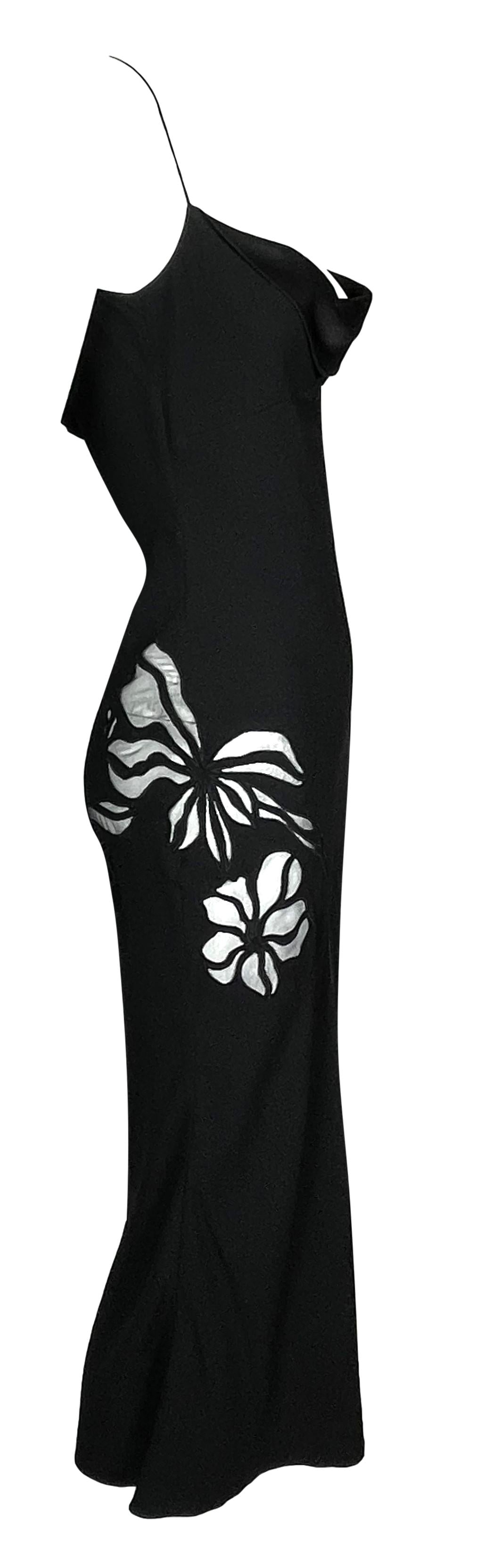 F/W 2000 John Galliano Black Sheer Mesh Cut-Out Floral Midi Dress