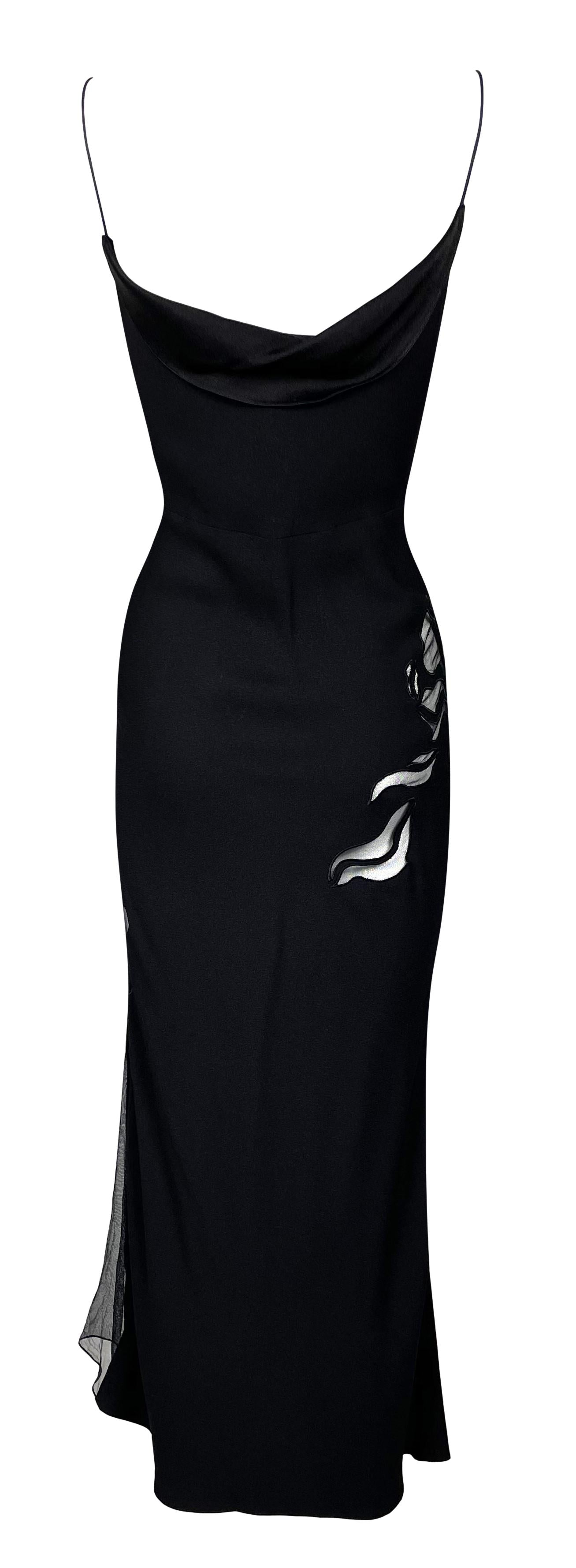 F/W 2000 John Galliano Black Sheer Mesh Cut-Out Floral Midi Dress