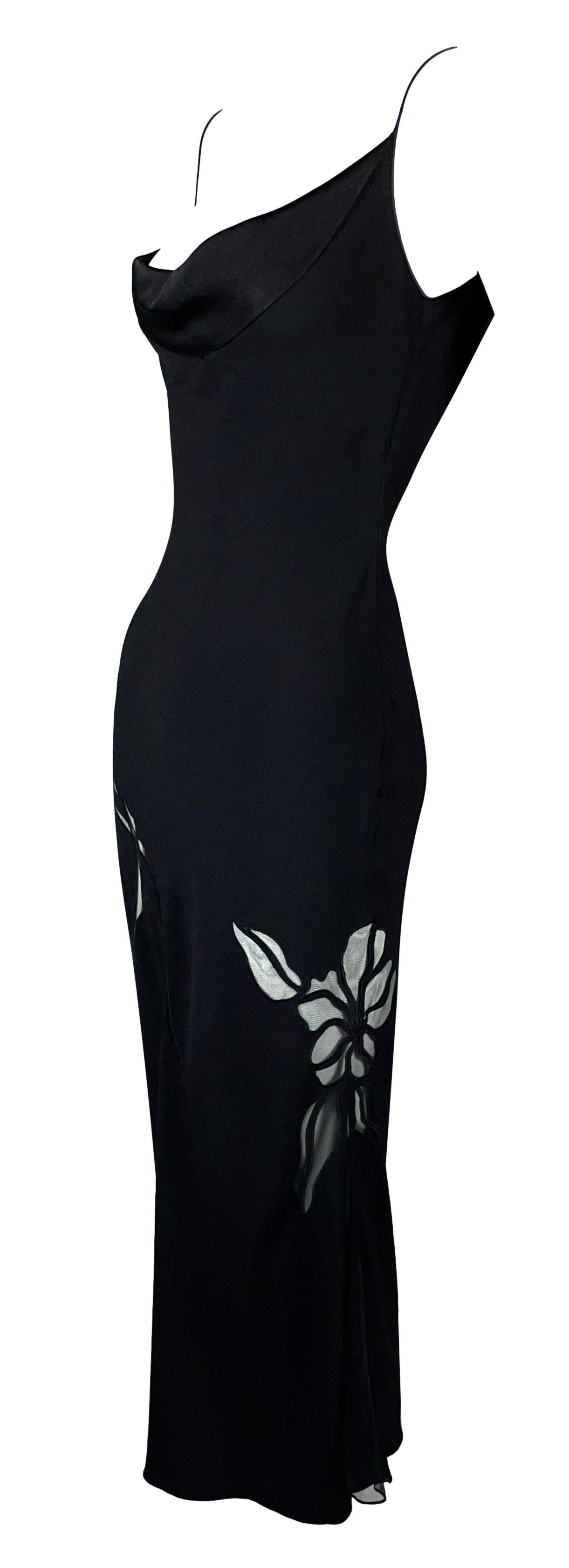 F/W 2000 John Galliano Black Sheer Mesh Cut-Out Floral Midi Dress