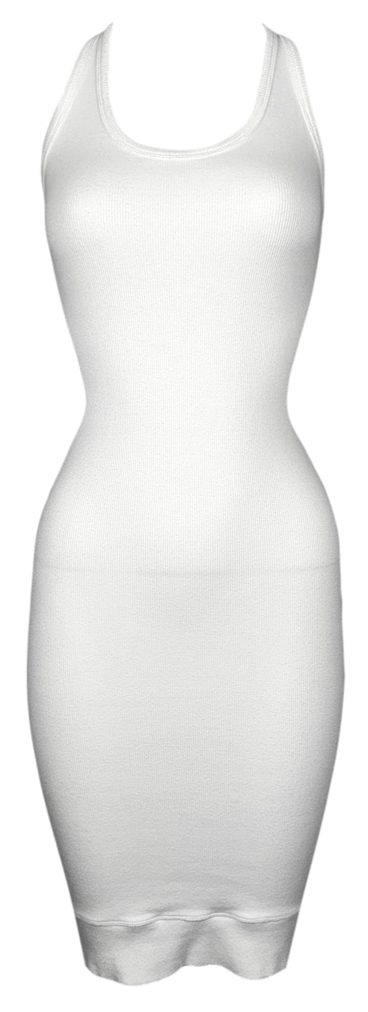2000's Gianfranco Ferre Semi-Sheer White Cotton Ribbed Racer Back Bodycon Wiggle Mini Dress