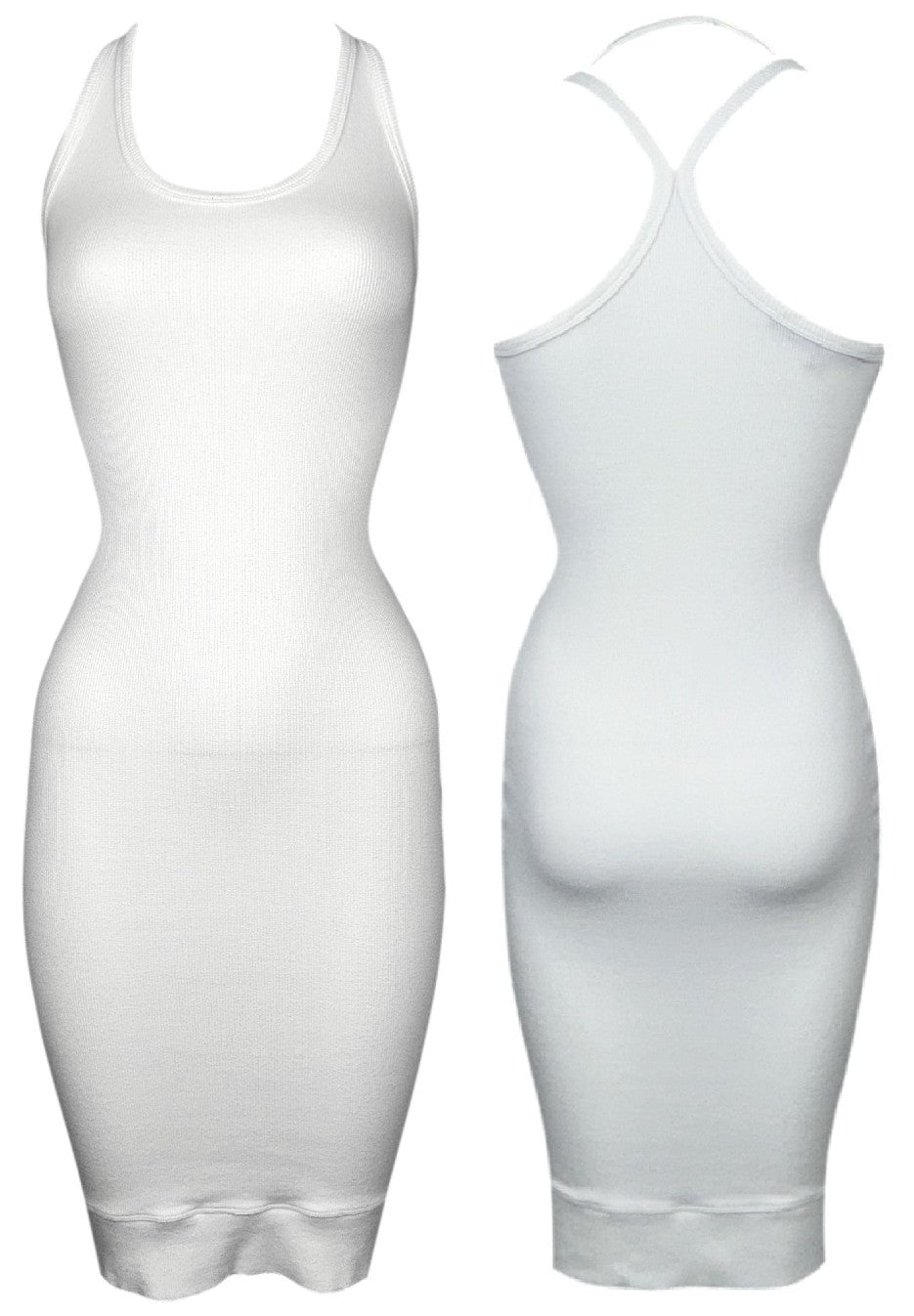 2000's Gianfranco Ferre Semi-Sheer White Cotton Ribbed Racer Back Bodycon Wiggle Mini Dress