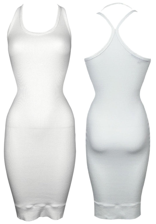 2000's Gianfranco Ferre Semi-Sheer White Cotton Ribbed Racer Back Bodycon Wiggle Mini Dress