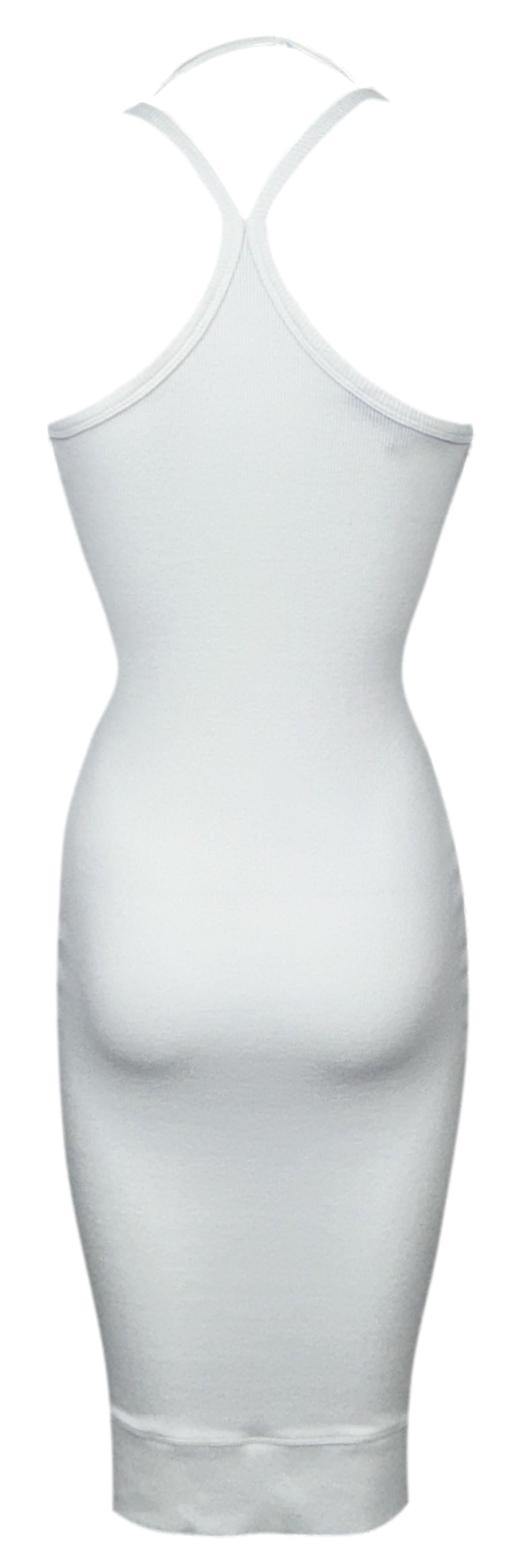 2000's Gianfranco Ferre Semi-Sheer White Cotton Ribbed Racer Back Bodycon Wiggle Mini Dress