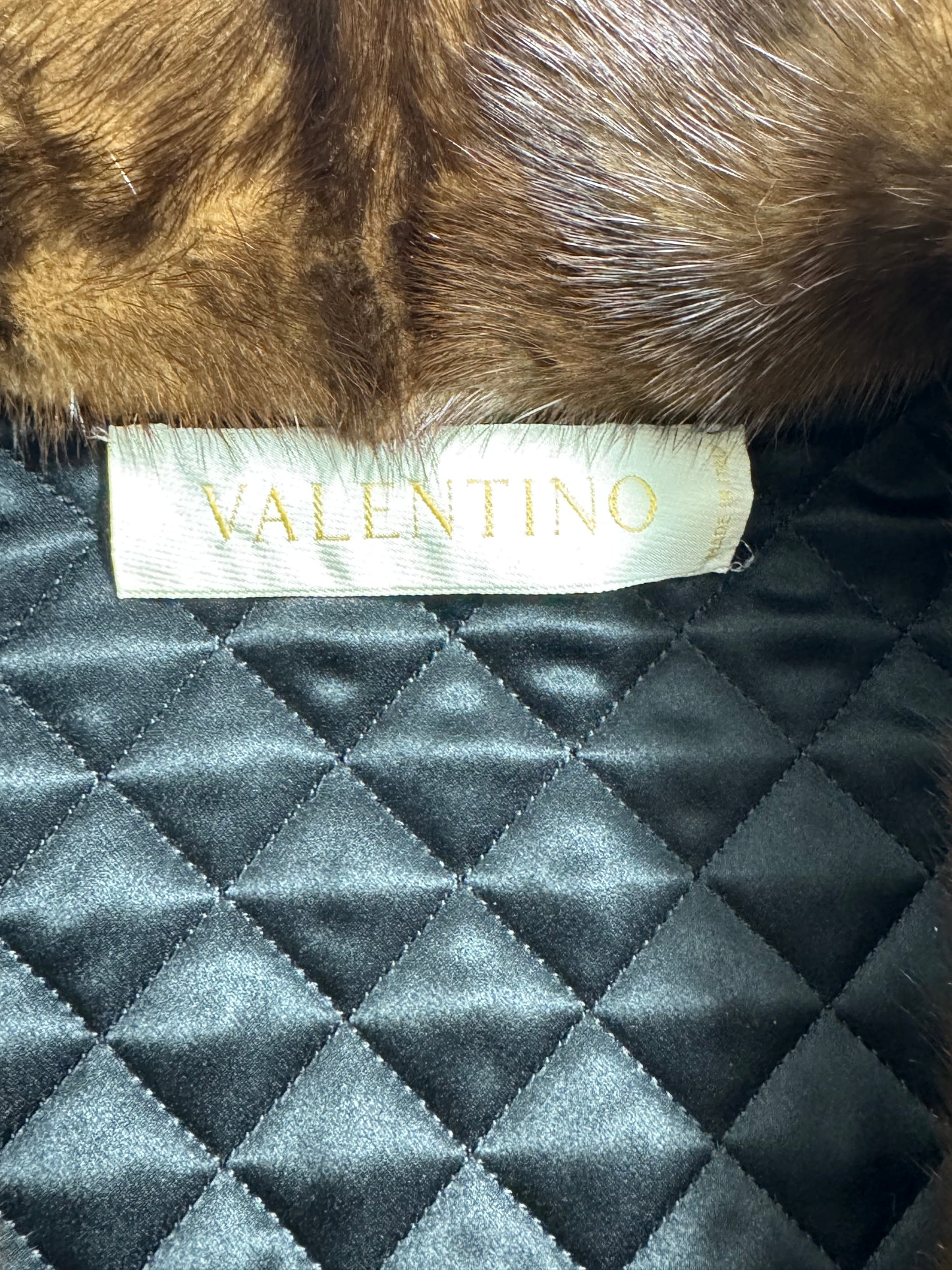 2000's Valentino Black Satin Cropped Puffer Jacket w Mink Fur & Bell Sleeves