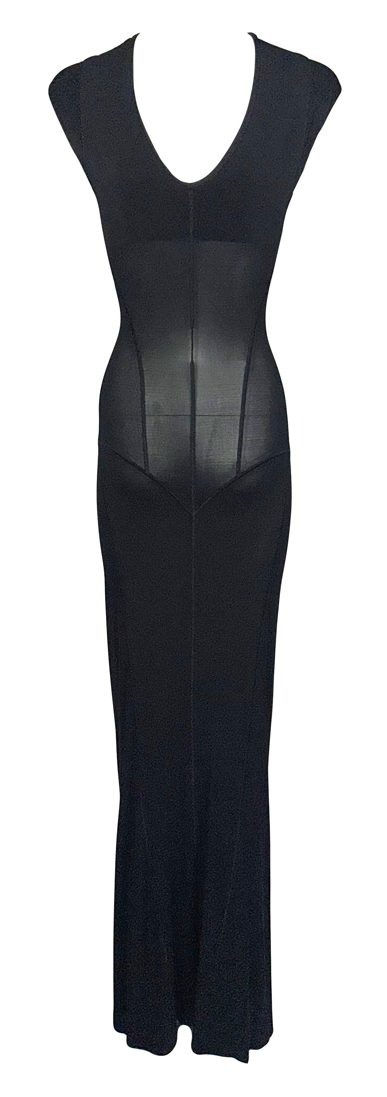 2000's Roberto Cavalli Sheer Black Nylon Bodycon Wiggle Maxi Dress