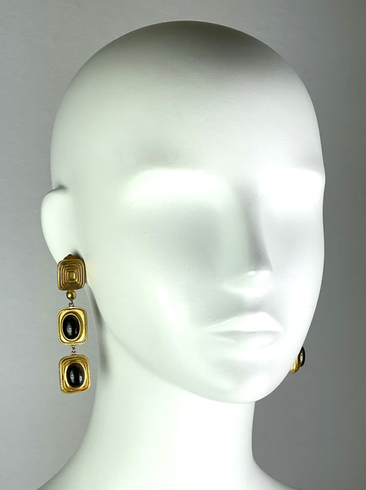 2000's Christian Dior by John Galliano Gold & Black Egyptian Long Drop Earrings