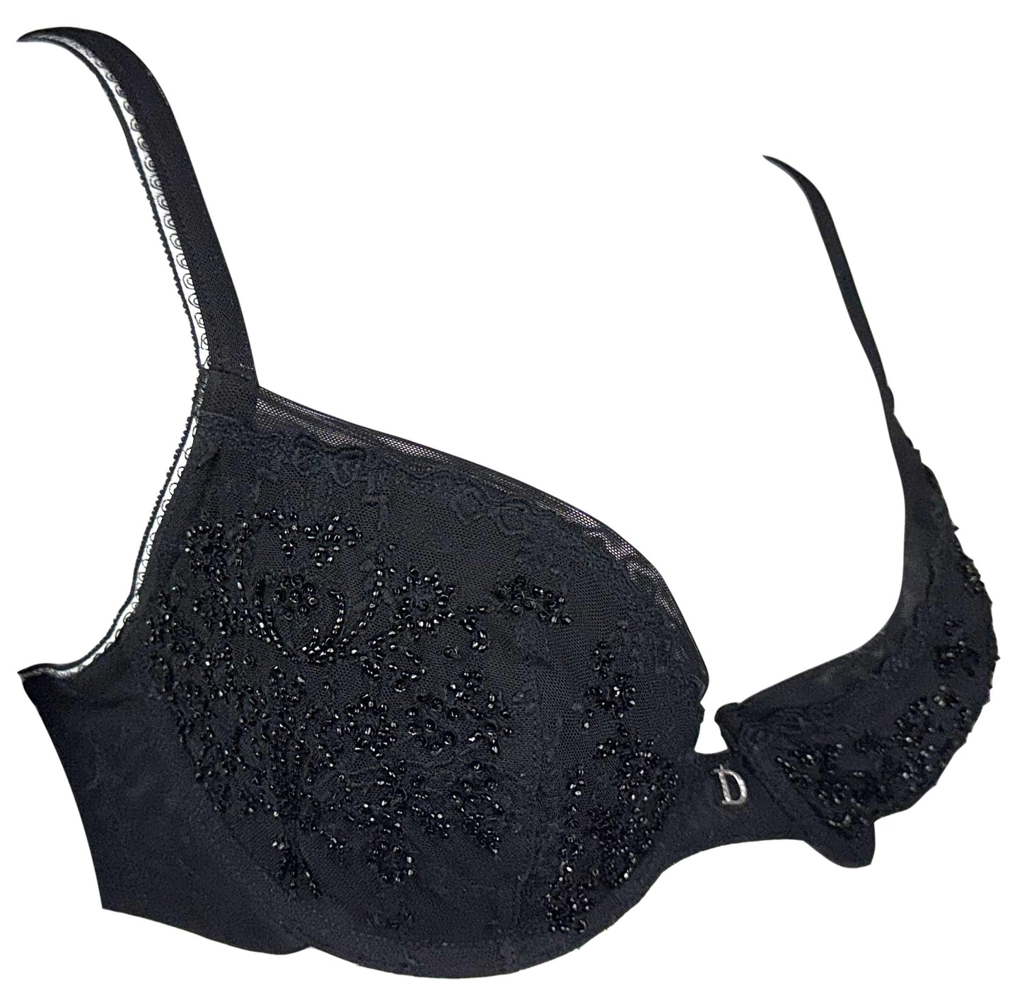 2000's Christian Dior x John Galliano Black Beaded Mesh Bra Lingerie Top 34D