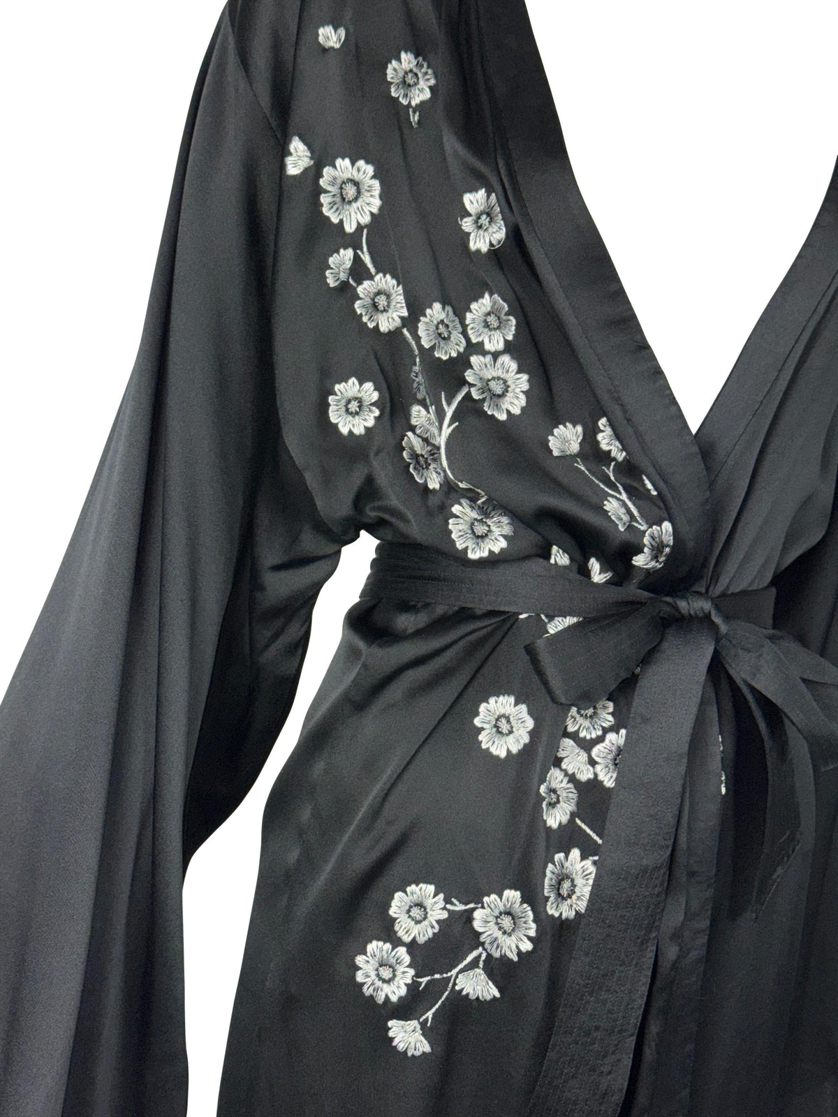 2000's Christian Dior x John Galliano 1940's Hollywood Vixen Pin-Up Black Silk White Cherry Blossom Kimono Robe