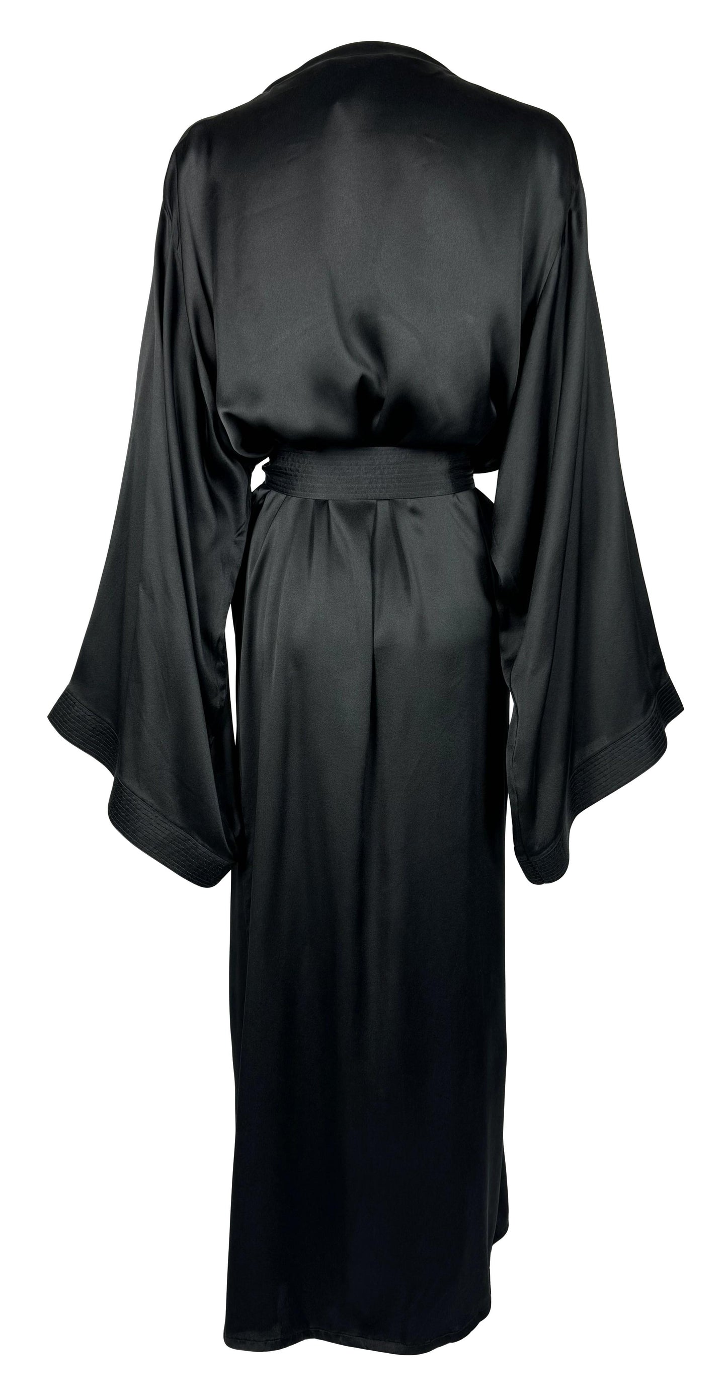 2000's Christian Dior by John Galliano Black Silk White Cherry Blossom Kimono Robe
