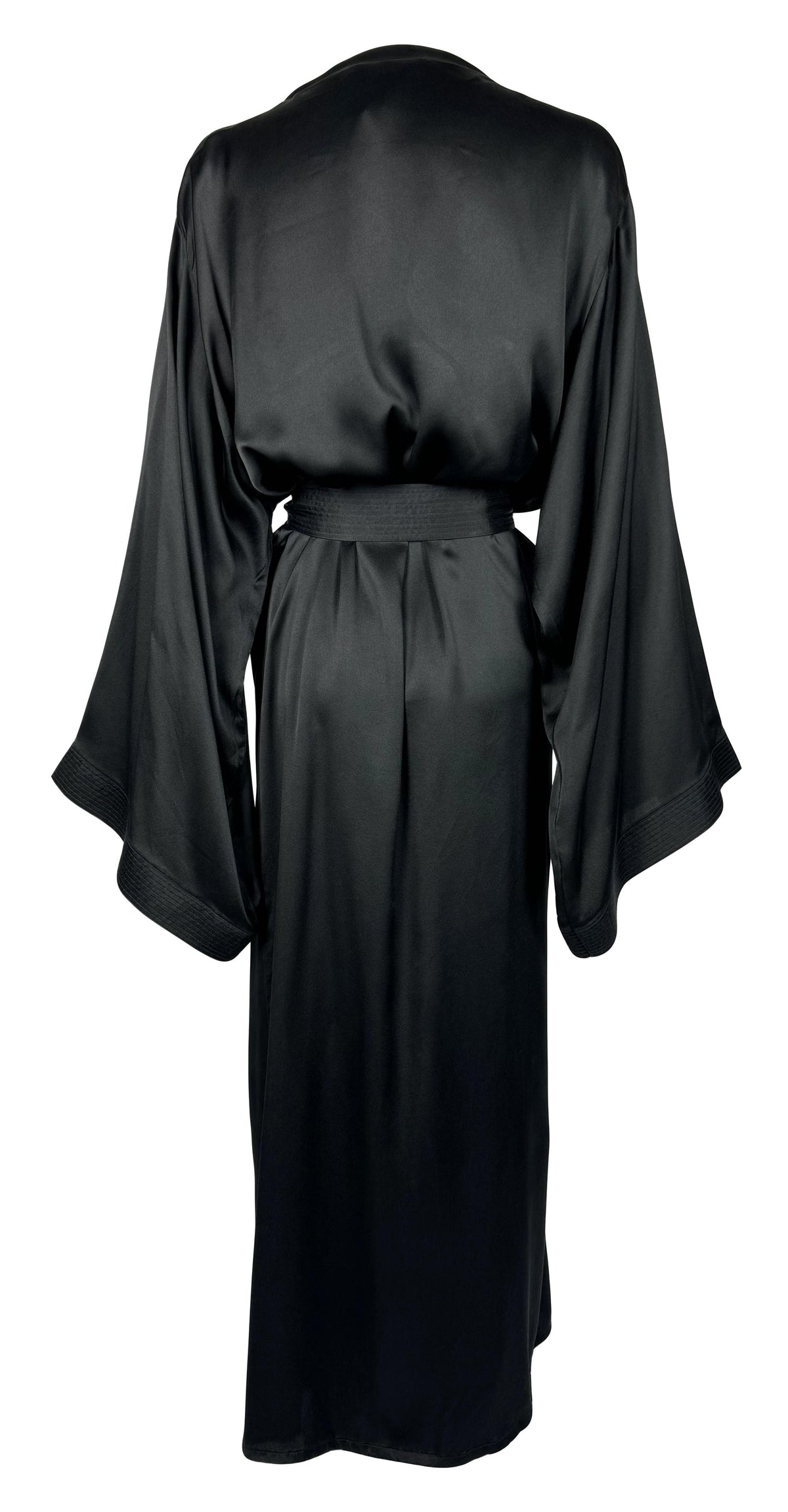 2000's Christian Dior x John Galliano 1940's Hollywood Vixen Pin-Up Black Silk White Cherry Blossom Kimono Robe