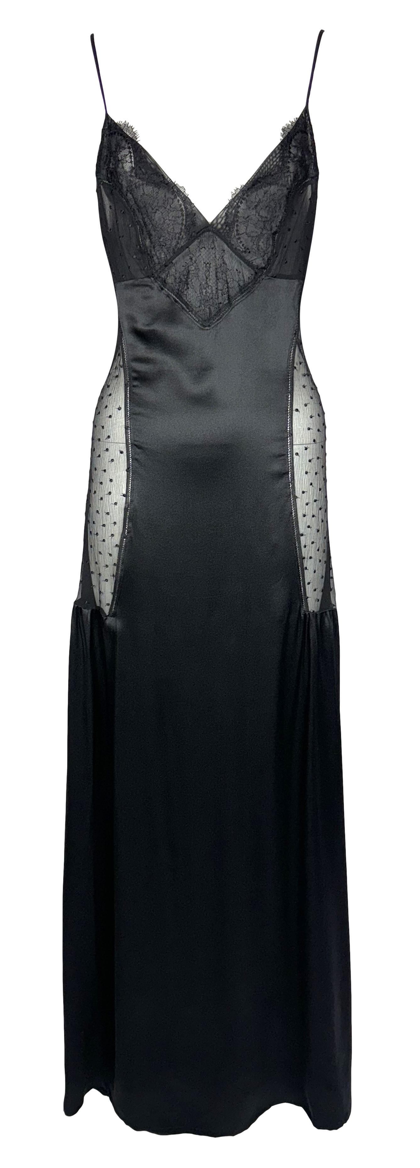 2000's Christian Dior by John Galliano Black Silk Sheer Polka Dot Maxi Slip Dress
