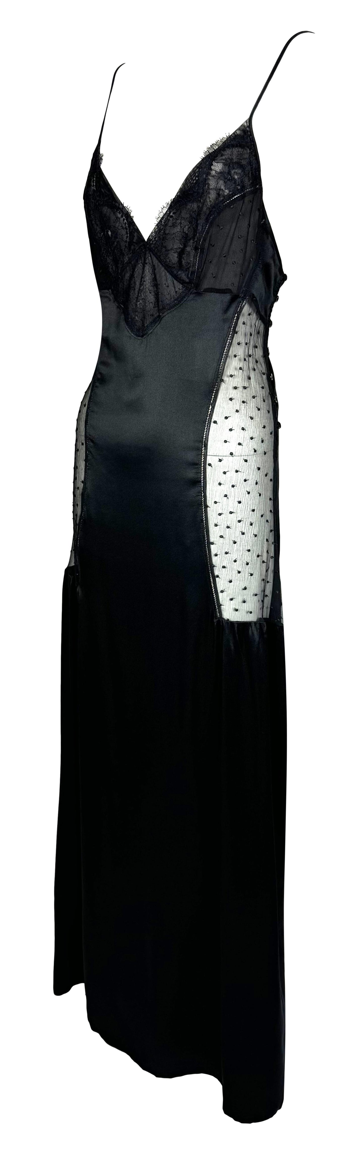 2000's Christian Dior by John Galliano Black Silk Sheer Polka Dot Maxi Slip Dress