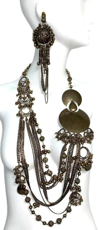 2000's Christian Dior by John Galliano Bronze Gypsy Boho Chic Large Necklace & Earrings Set
