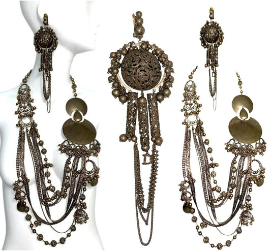 2000's Christian Dior by John Galliano Bronze Gypsy Boho Chic Large Necklace & Earrings Set
