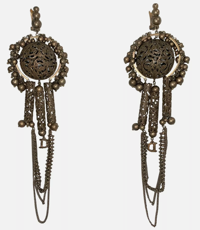 2000's Christian Dior by John Galliano Bronze Gypsy Boho Chic Large Necklace & Earrings Set
