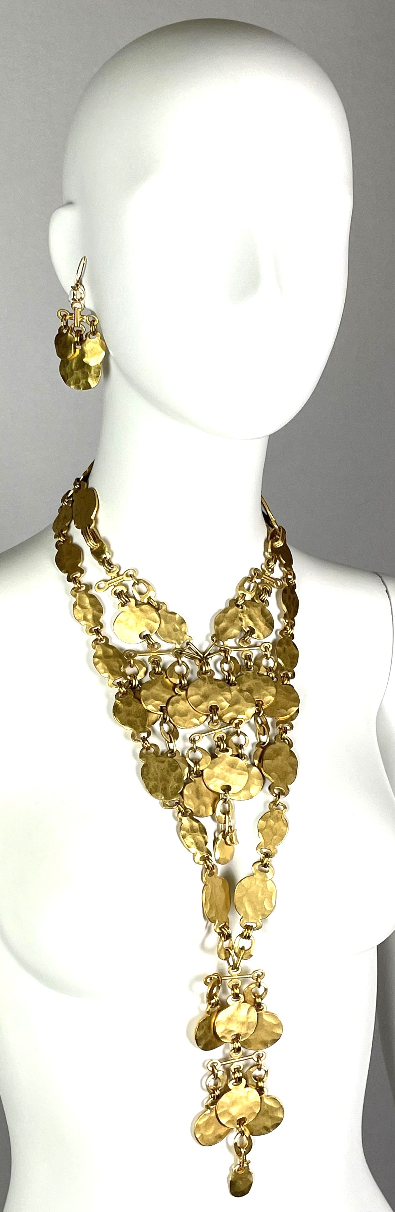 C. 2007 Christian Dior by John Galliano Egyptian Hammered Gold Large Necklace Set Bracelet Earrings & Anklet Set