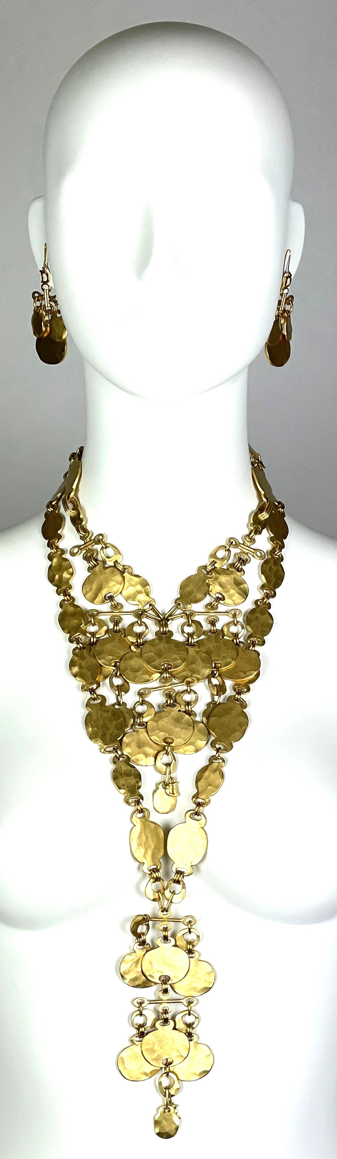 C. 2007 Christian Dior by John Galliano Egyptian Hammered Gold Large Necklace Set Bracelet Earrings & Anklet Set