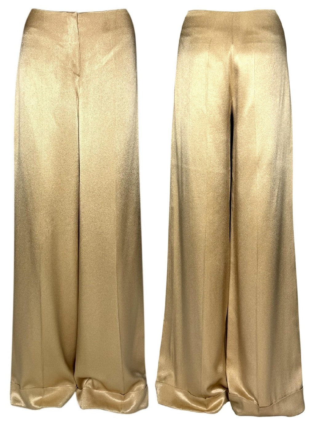 2000's Christian Dior by John Galliano Haute Couture Gold Satin 1940's Old Hollywood Wide Leg Long Pants