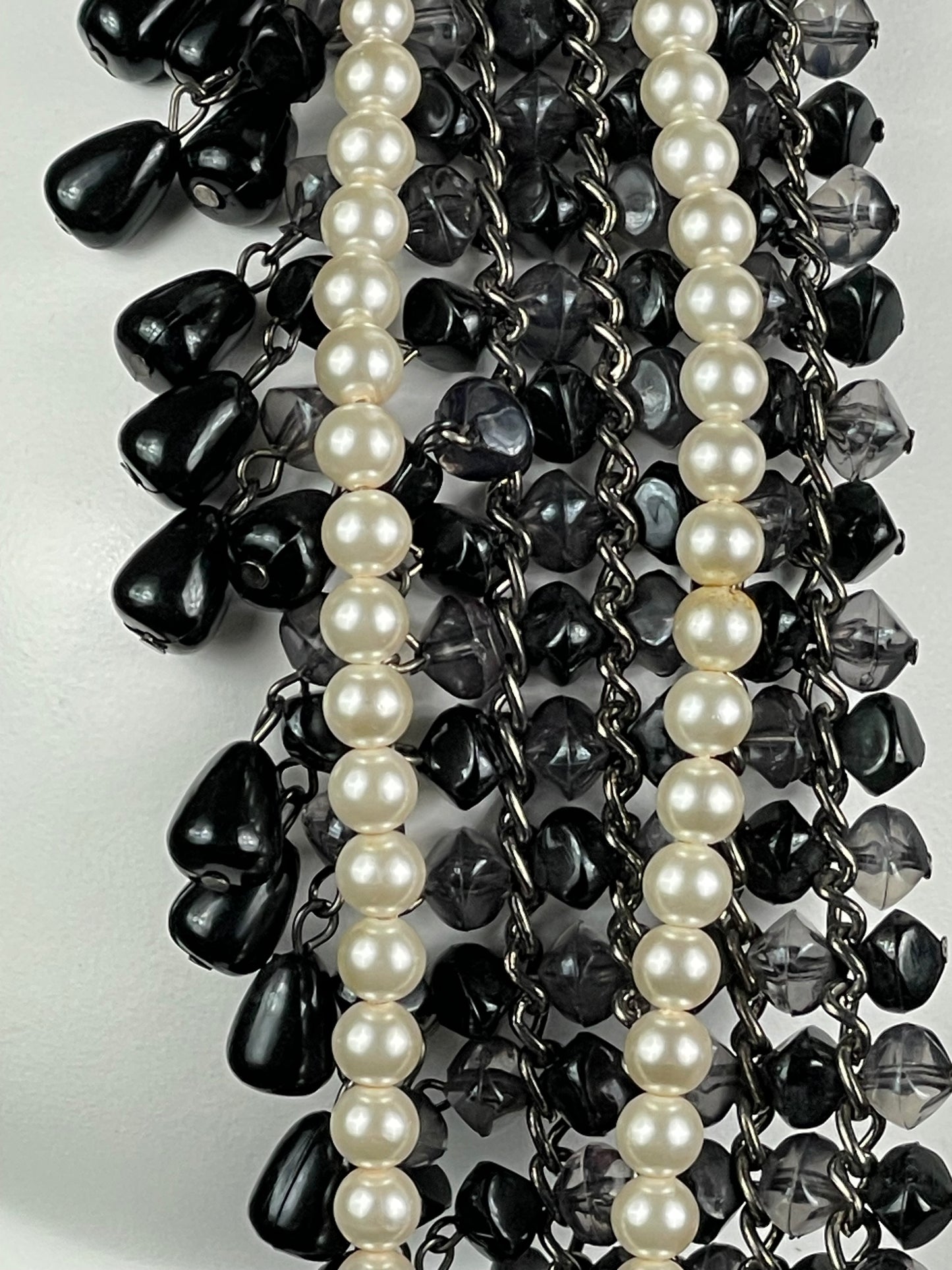 2000's Christian Dior by John Galliano Huge Chunky Silver Chain Pearl Black Stone Layered Necklace