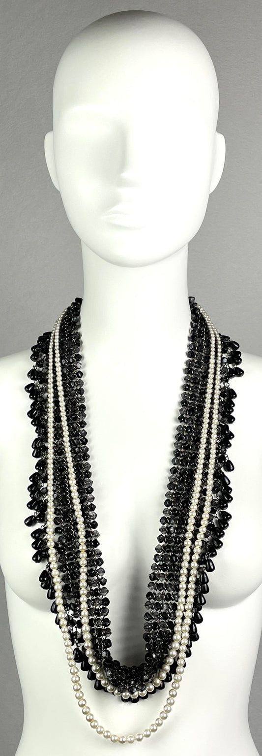 2000's Christian Dior by John Galliano Huge Chunky Silver Chain Pearl Black Stone Layered Necklace