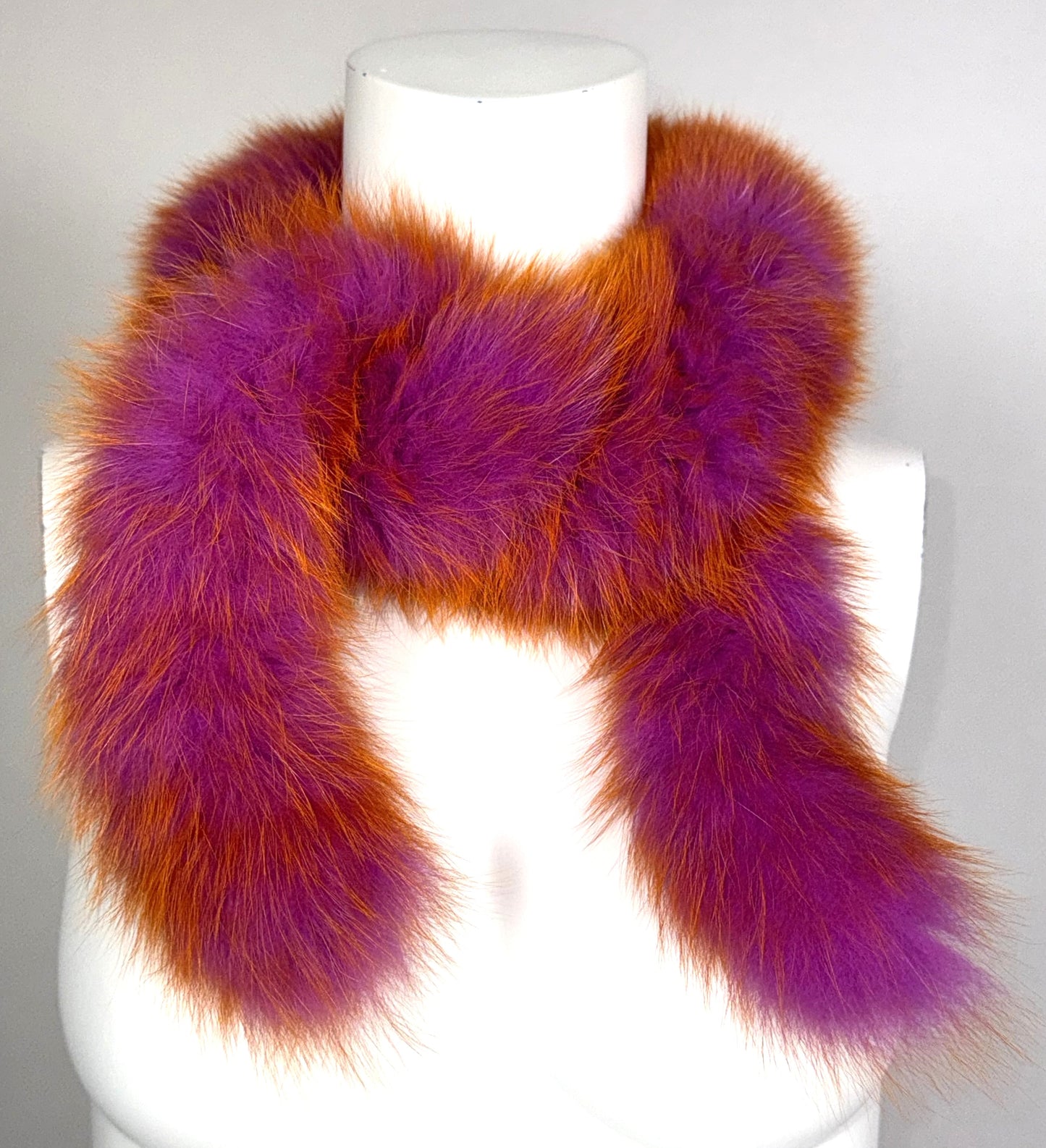 2000's Christian Dior x John Galliano Neon Orange & Hot Pink Fox Fur Collar Wrap Scarf Necklace