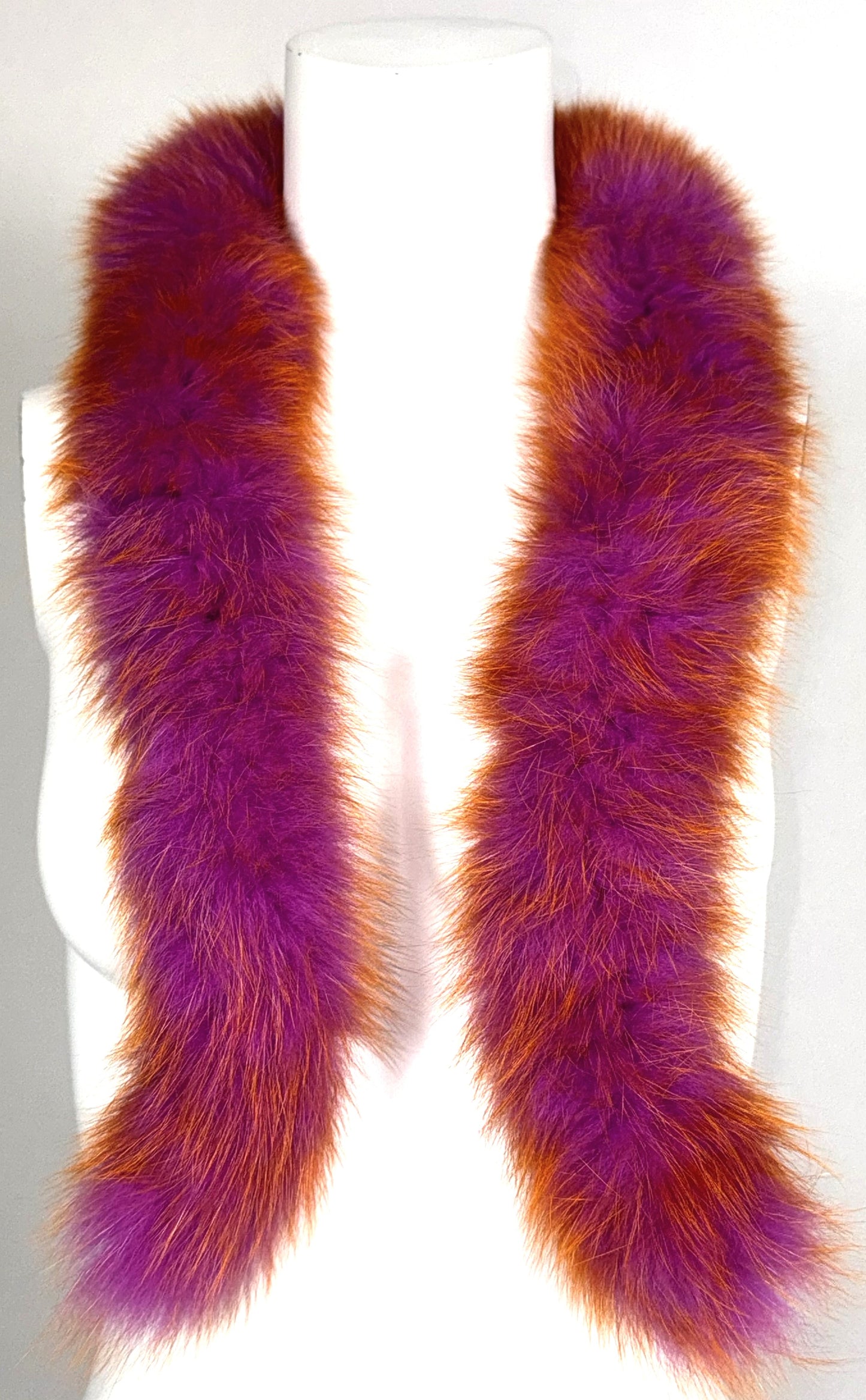 2000's Christian Dior x John Galliano Neon Orange & Hot Pink Fox Fur Collar Wrap Scarf Necklace