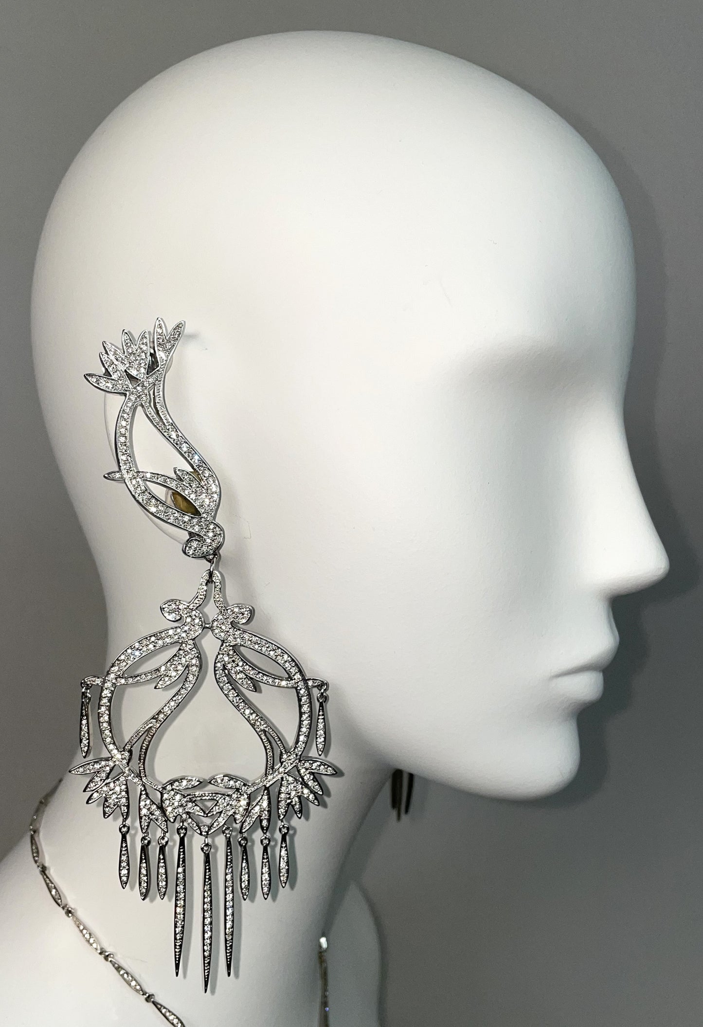 2000's Christian Dior by John Galliano Haute Couture Huge Chinoiserie Crystal Earrings Necklace & Bracelet Set