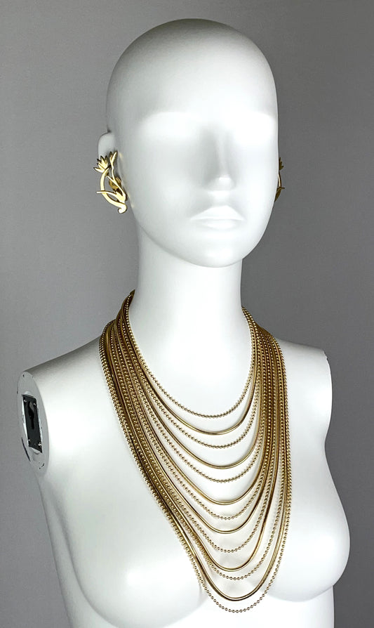 2000's Christian Dior by John Galliano Large Gold Chain Layered Necklace & Earrings Set