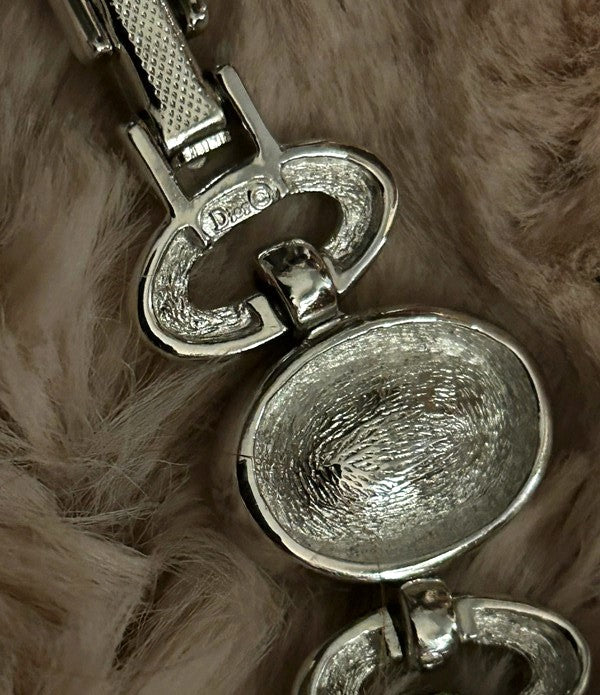 2000's Christian Dior by John Galliano 1940's Old Hollywood Silver & Canary Yellow Crystal Necklace