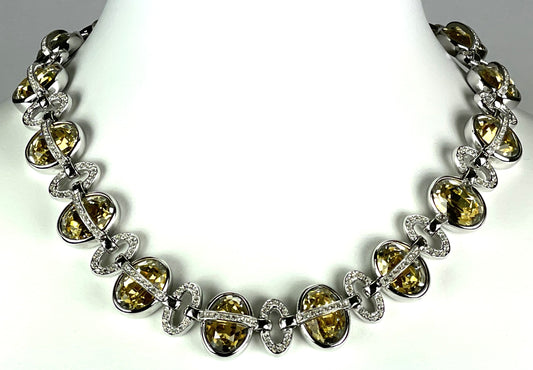 2000's Christian Dior by John Galliano 1940's Old Hollywood Silver & Canary Yellow Crystal Necklace