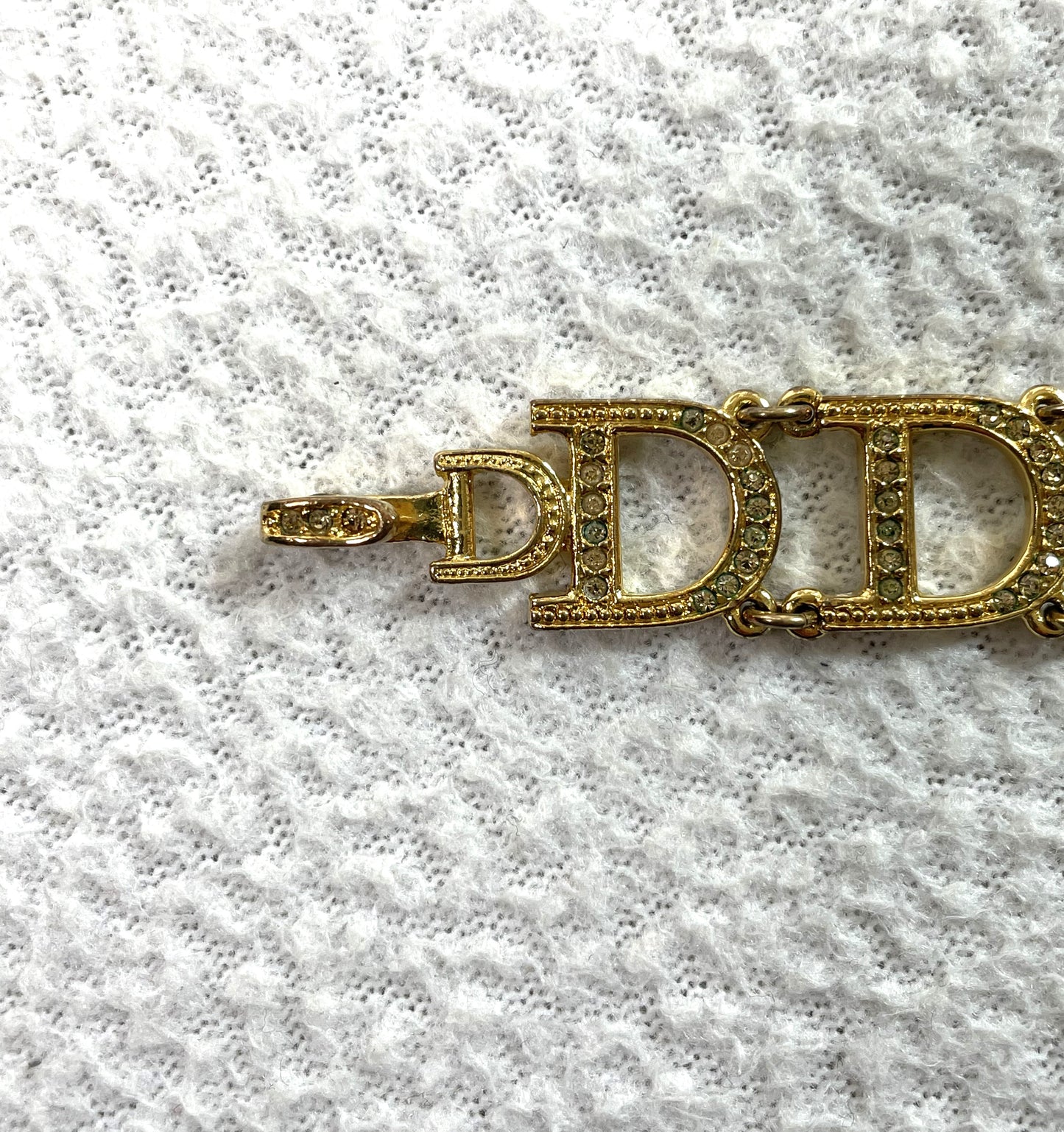 2000's Christian Dior by John Galliano Gold Crystal Logo Cuff Bracelet Rings 2 Chokers & Earrings Set