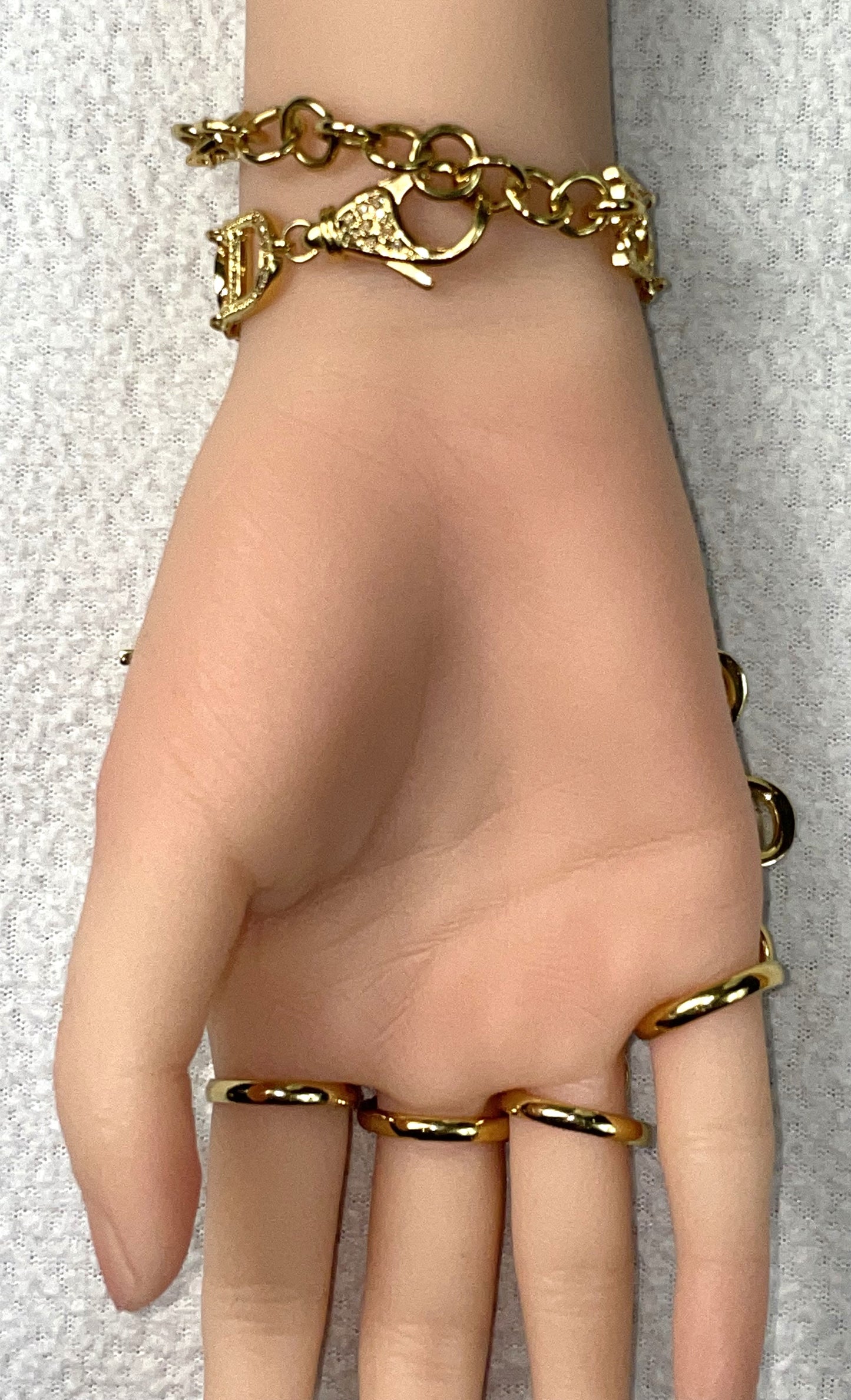 2000's Christian Dior by John Galliano Gold Crystal Logo Cuff Bracelet Rings 2 Chokers & Earrings Set