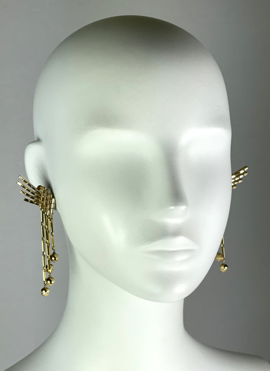 2000's Christian Dior by John Galliano Long Gold Wing Earrings